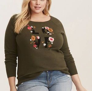 Comfy Floral "Love" raglan sweater. Torrid